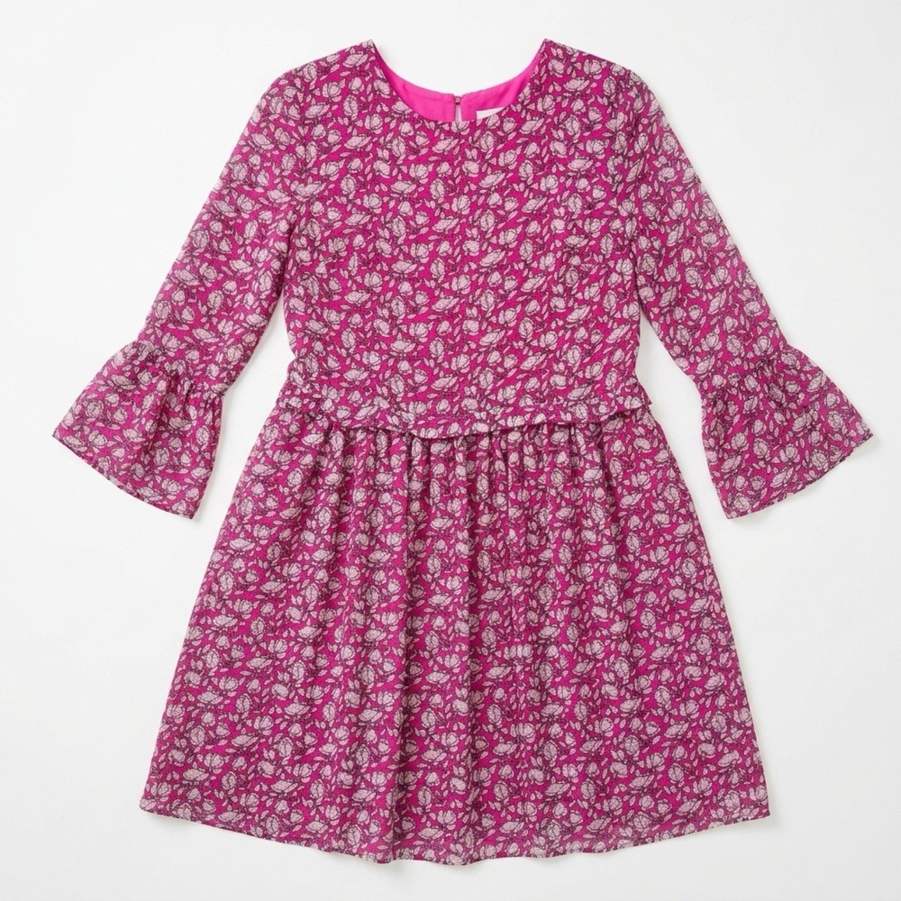 CeCe Floral Dress Women 6 Pink Tiered Bell Sleeve Keyhole Back Mini